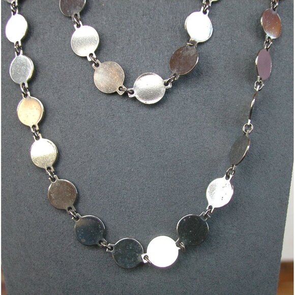 Vintage Silver-Tone Disc Chain Necklace - Picture 2 of 4